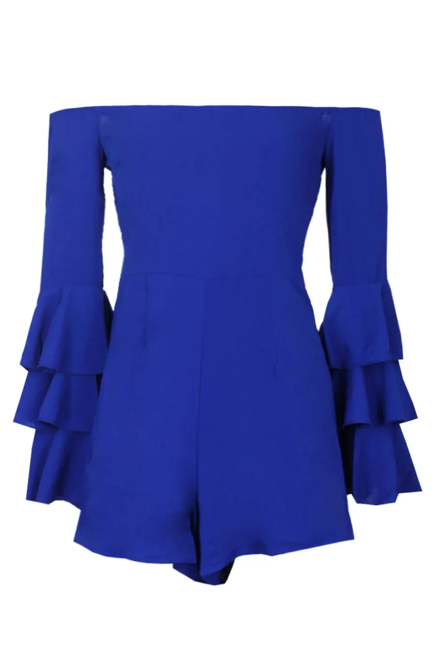Blue Ruffle Sleeve Playsuit