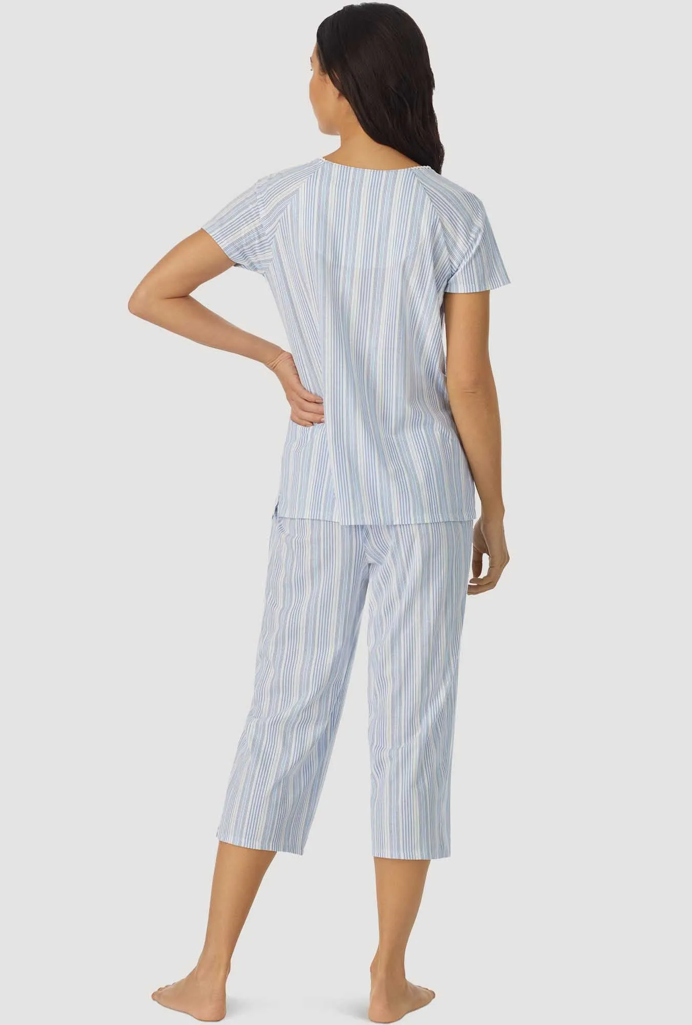 Blue Stripe Short Sleeve Capri Pant PJ Set