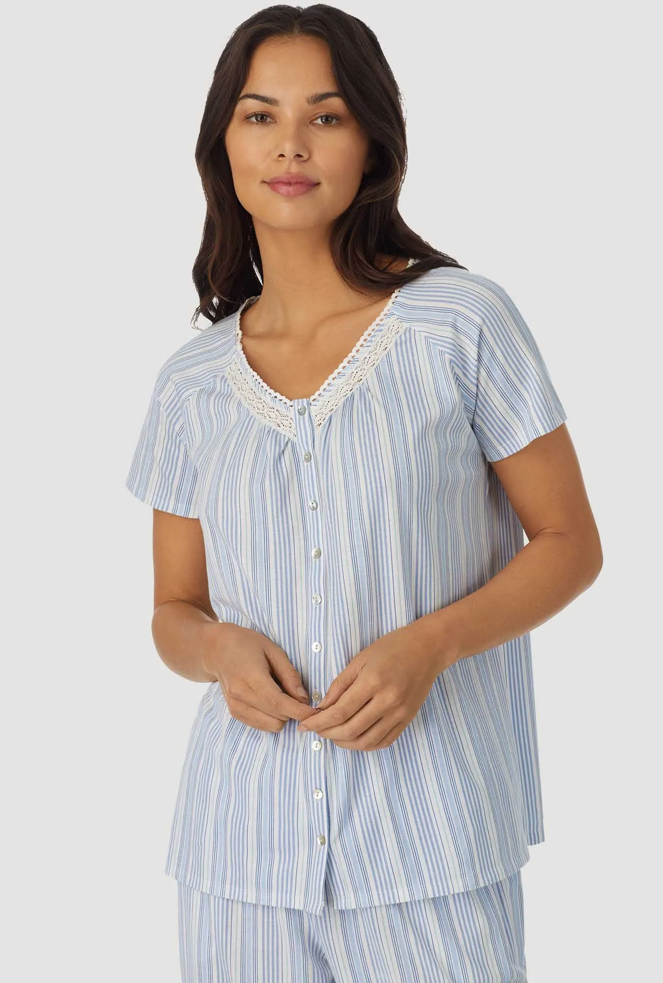 Blue Stripe Short Sleeve Capri Pant PJ Set