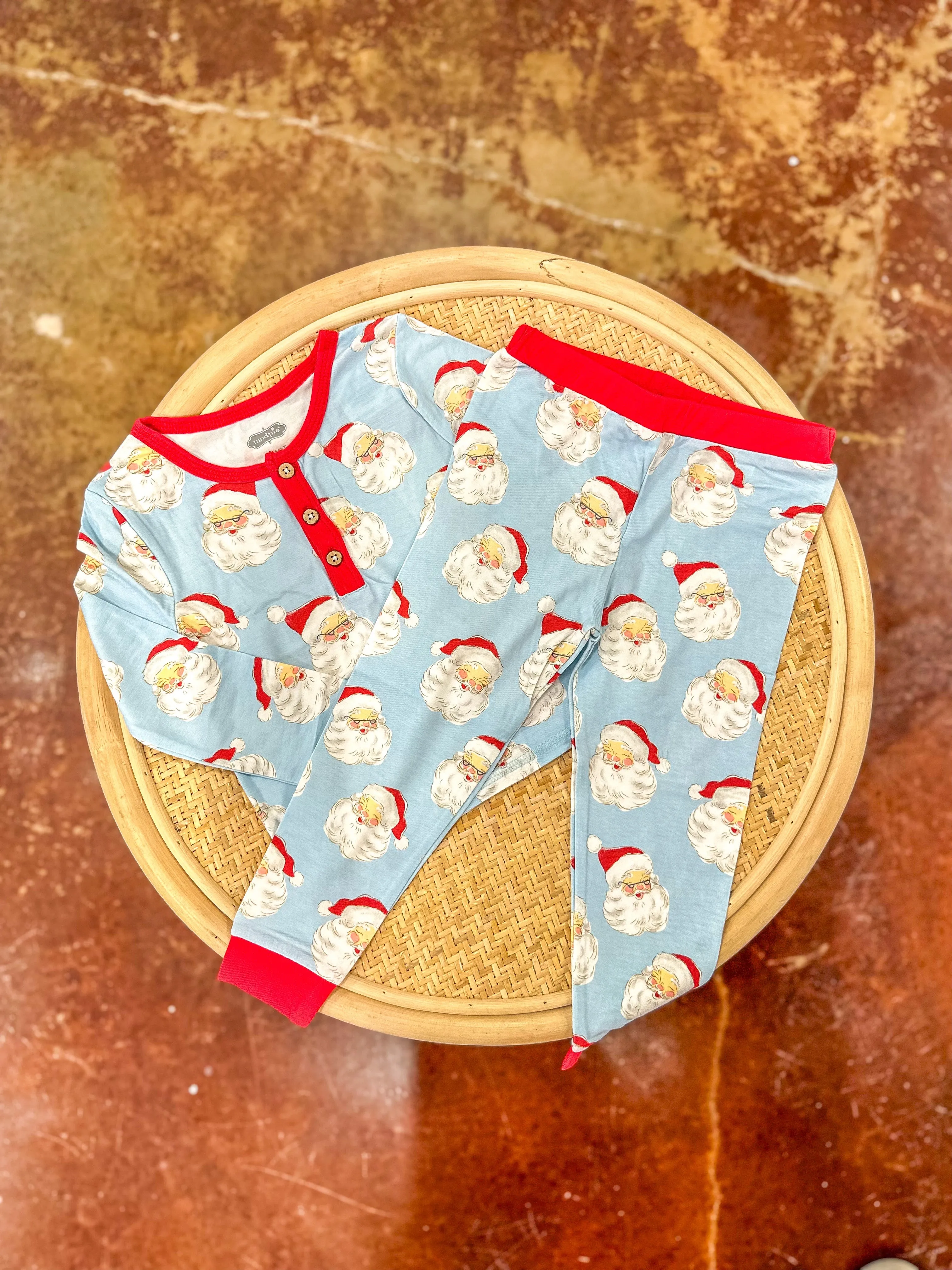 Blue Vintage Santa Pajama Set