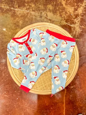 Blue Vintage Santa Pajama Set