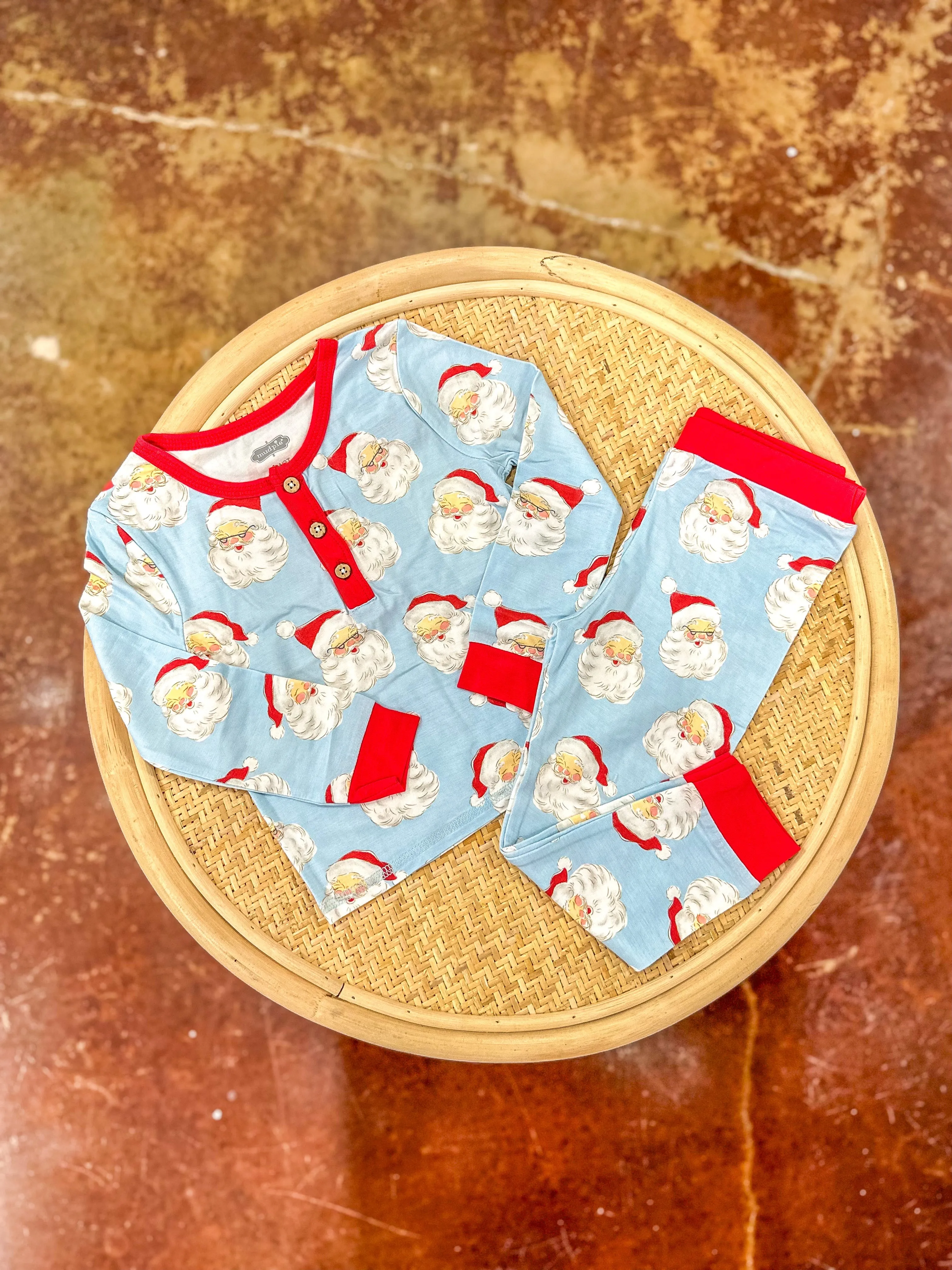 Blue Vintage Santa Pajama Set