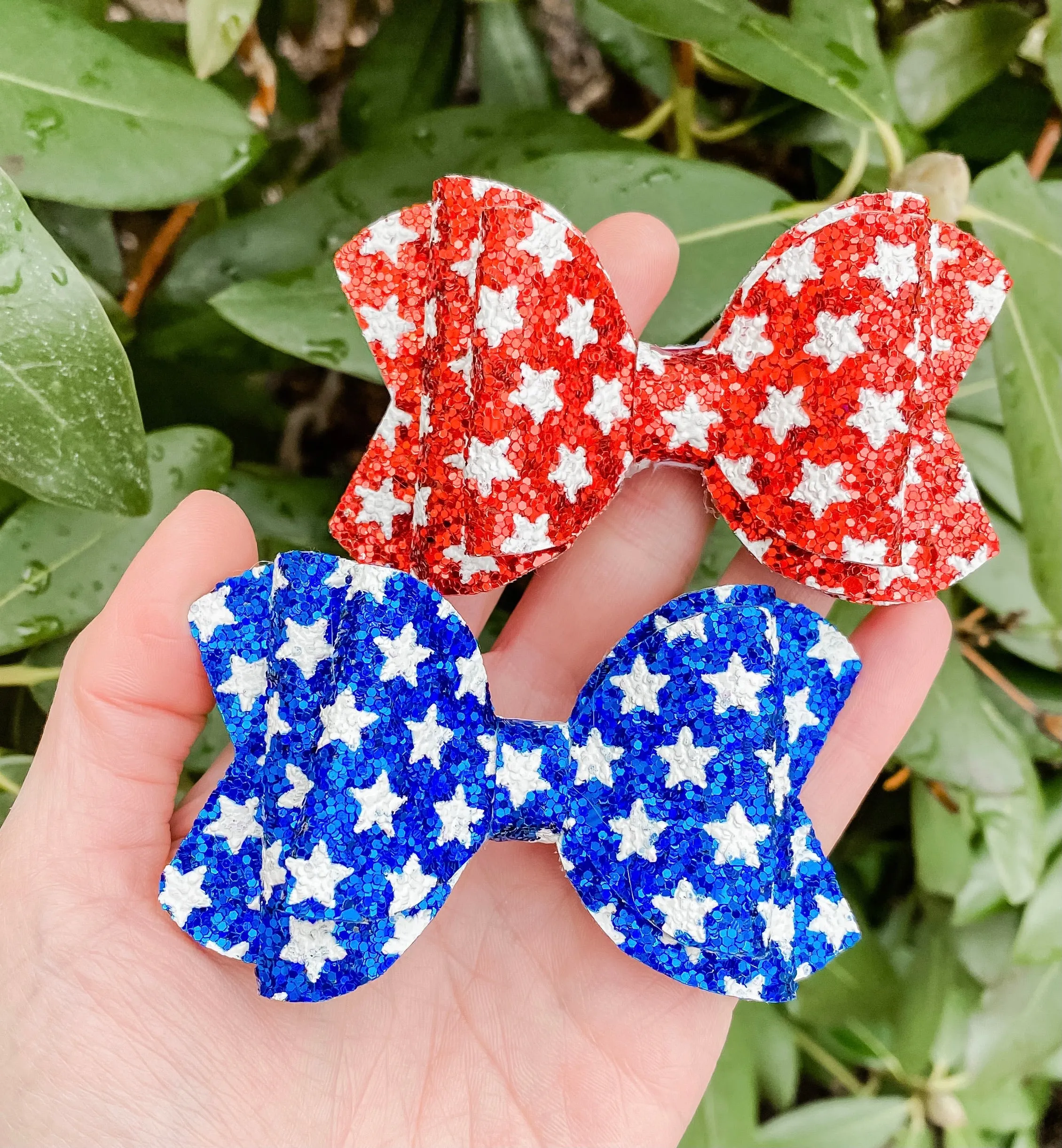 Blue White Star Patriotic Glitter Bow Headband | Hair Clip