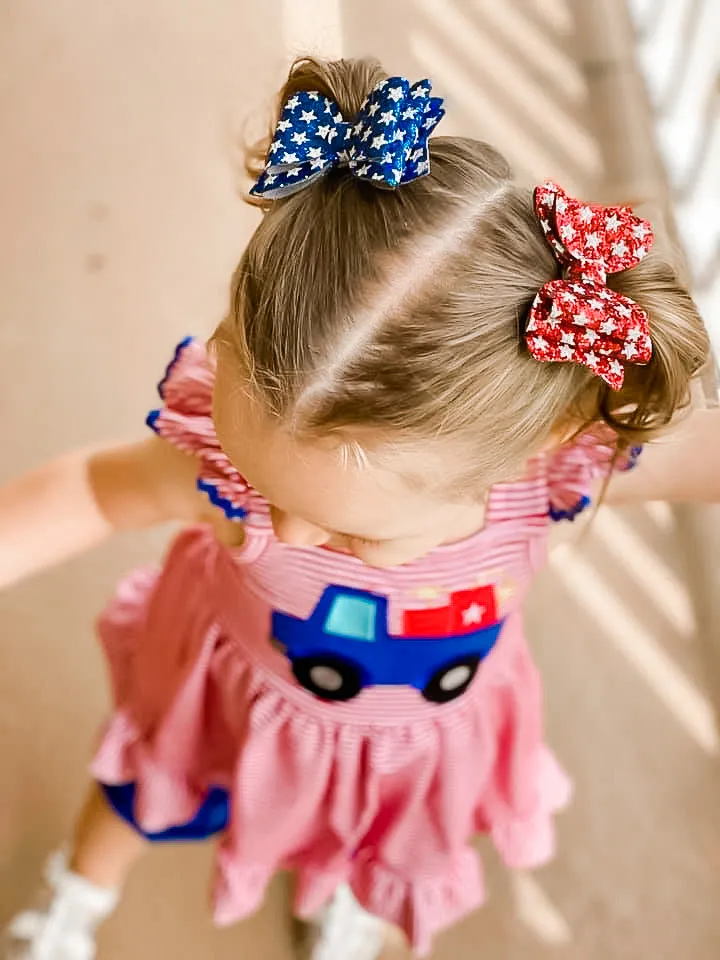 Blue White Star Patriotic Glitter Bow Headband | Hair Clip