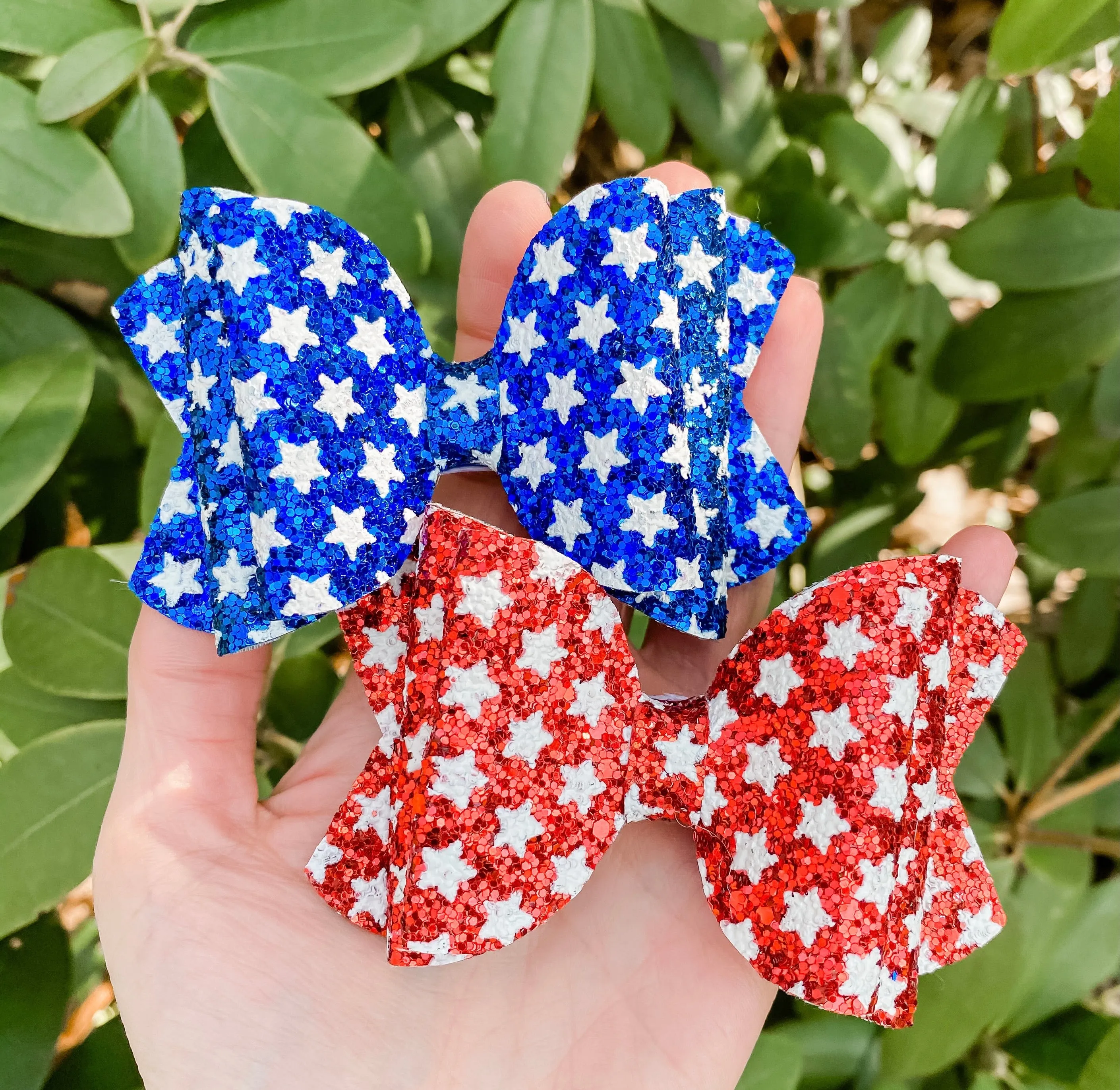 Blue White Star Patriotic Glitter Bow Headband | Hair Clip