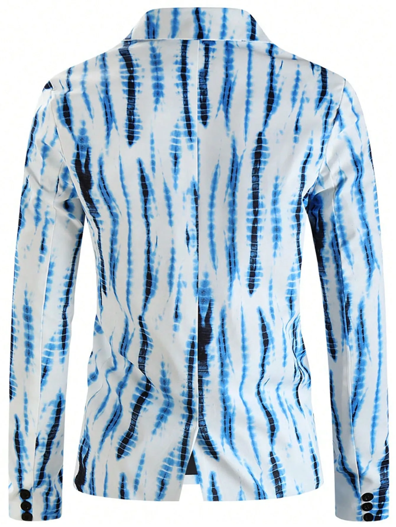 Blue White Tie Dye Lapel Single Button Blazer