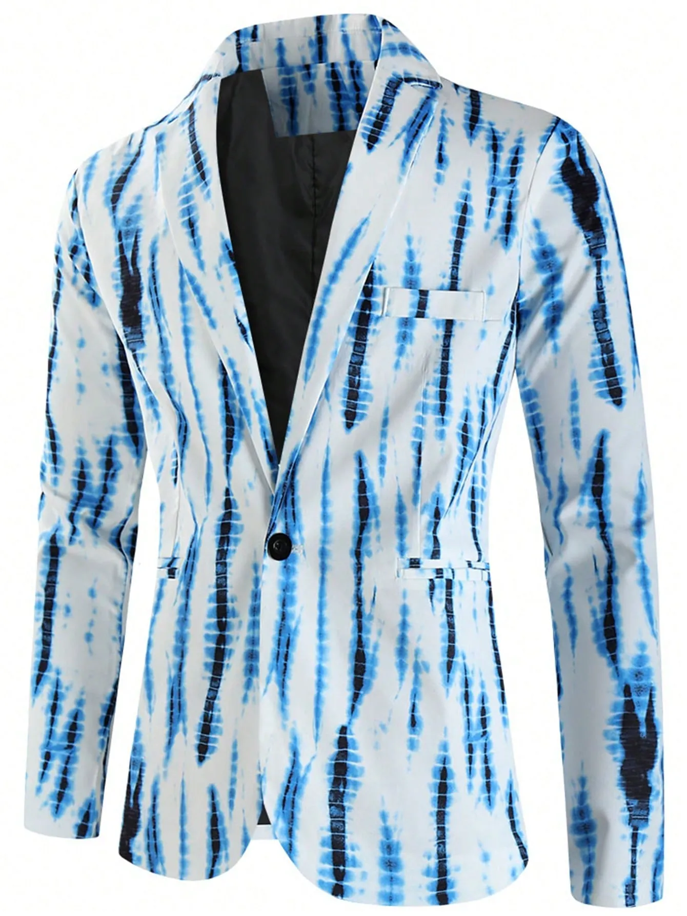 Blue White Tie Dye Lapel Single Button Blazer