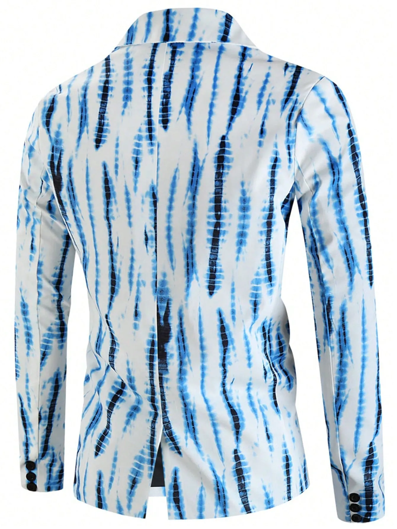 Blue White Tie Dye Lapel Single Button Blazer