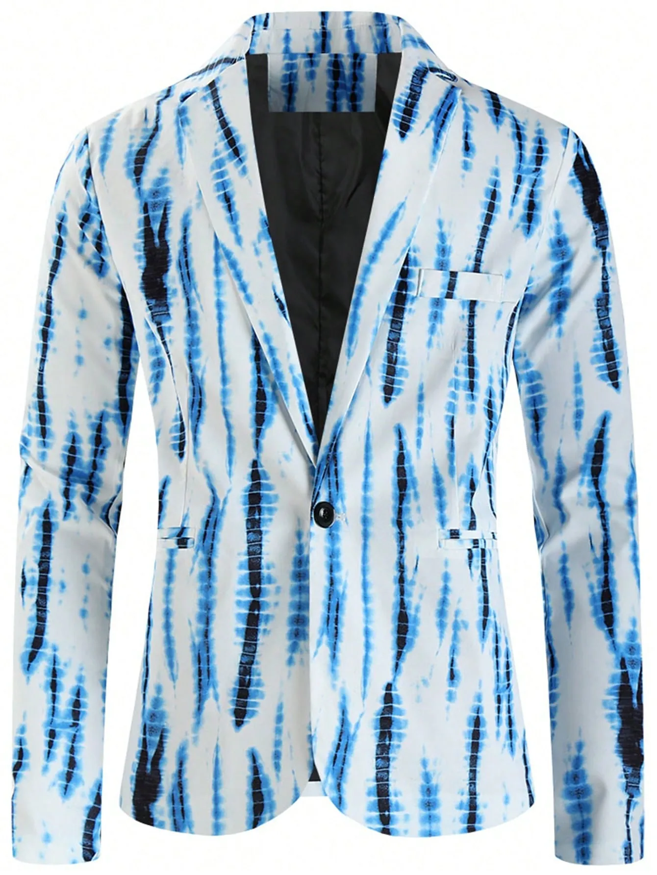 Blue White Tie Dye Lapel Single Button Blazer