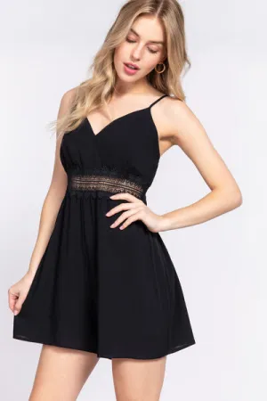 Blue Zone Planet |  ACTIVE BASIC Waist Lace Trim Cami Romper