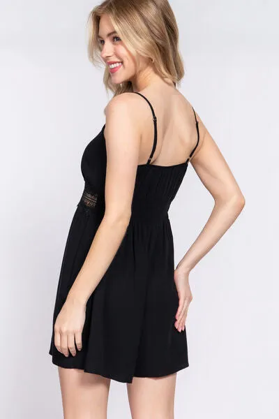 Blue Zone Planet |  ACTIVE BASIC Waist Lace Trim Cami Romper