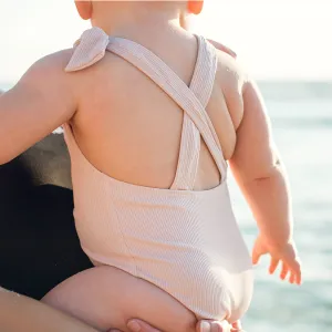 Blush Pink Bow Swimsuit - Ribbed // Nude