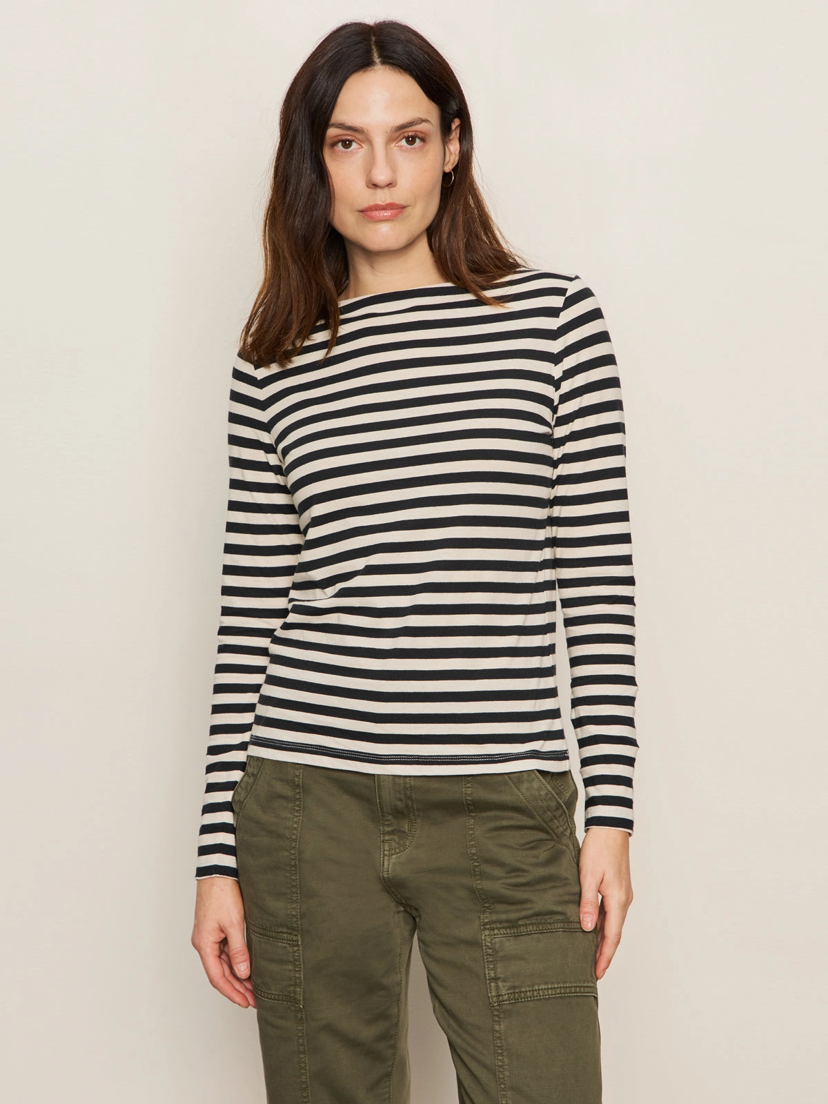 Anytime Fit Boatneck Long Sleeve Tee Light Oat/Black Stripe