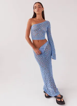 Body Hugging Merliah Crochet Maxi Skirt - Blue Fit Freedom Merliah Crochet Maxi Skirt - Blue