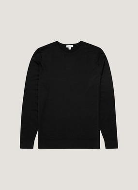 Men's Extra-Fine Merino Crew Neck in Black Winter Outfit
