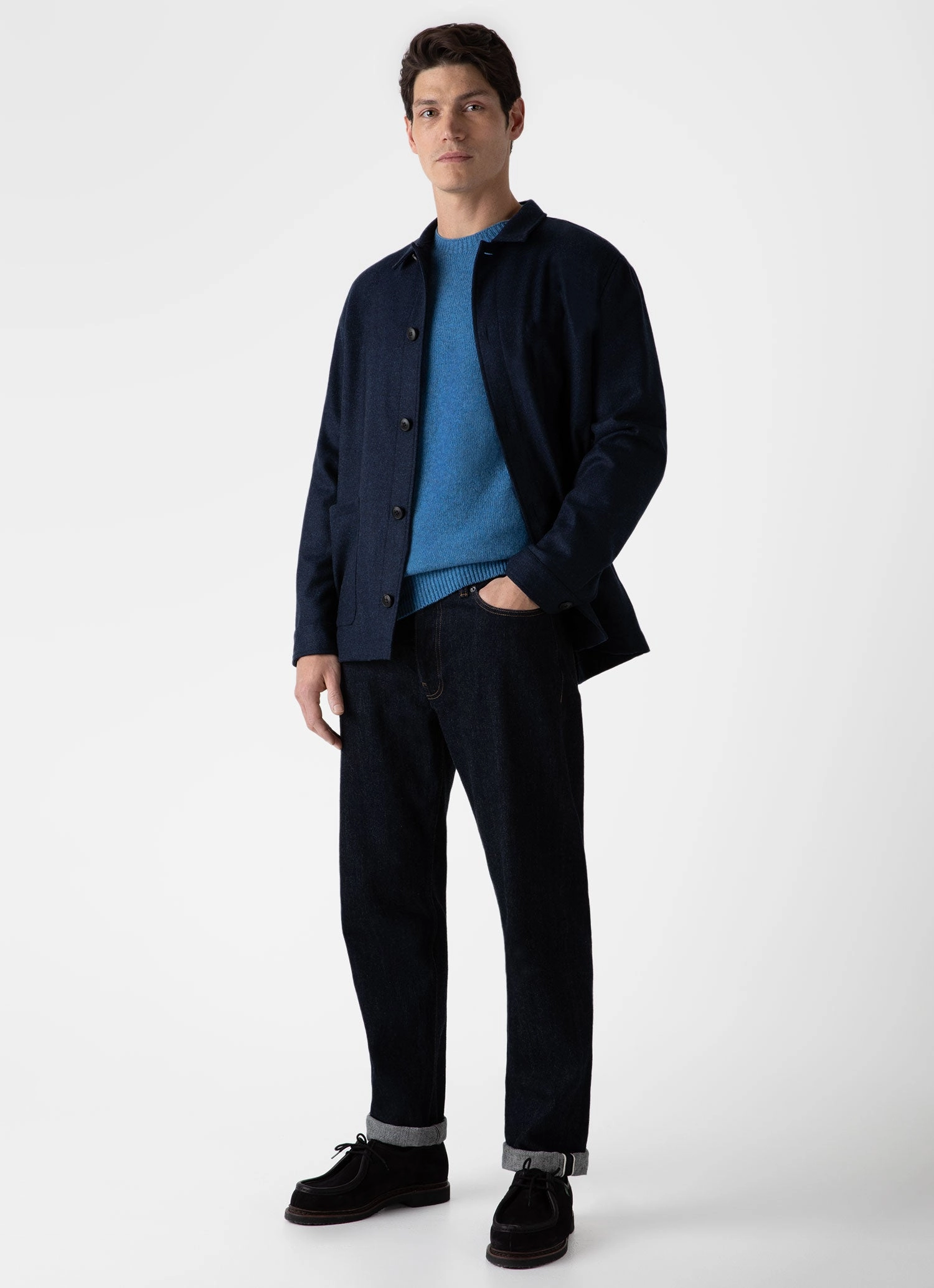 Men's Wool Twin Pocket Jacket in Light Navy Melange suitable for educational purposes