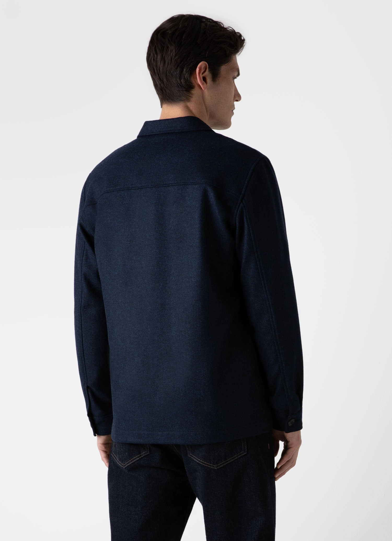 Men's Wool Twin Pocket Jacket in Light Navy Melange Double Layer Closure
