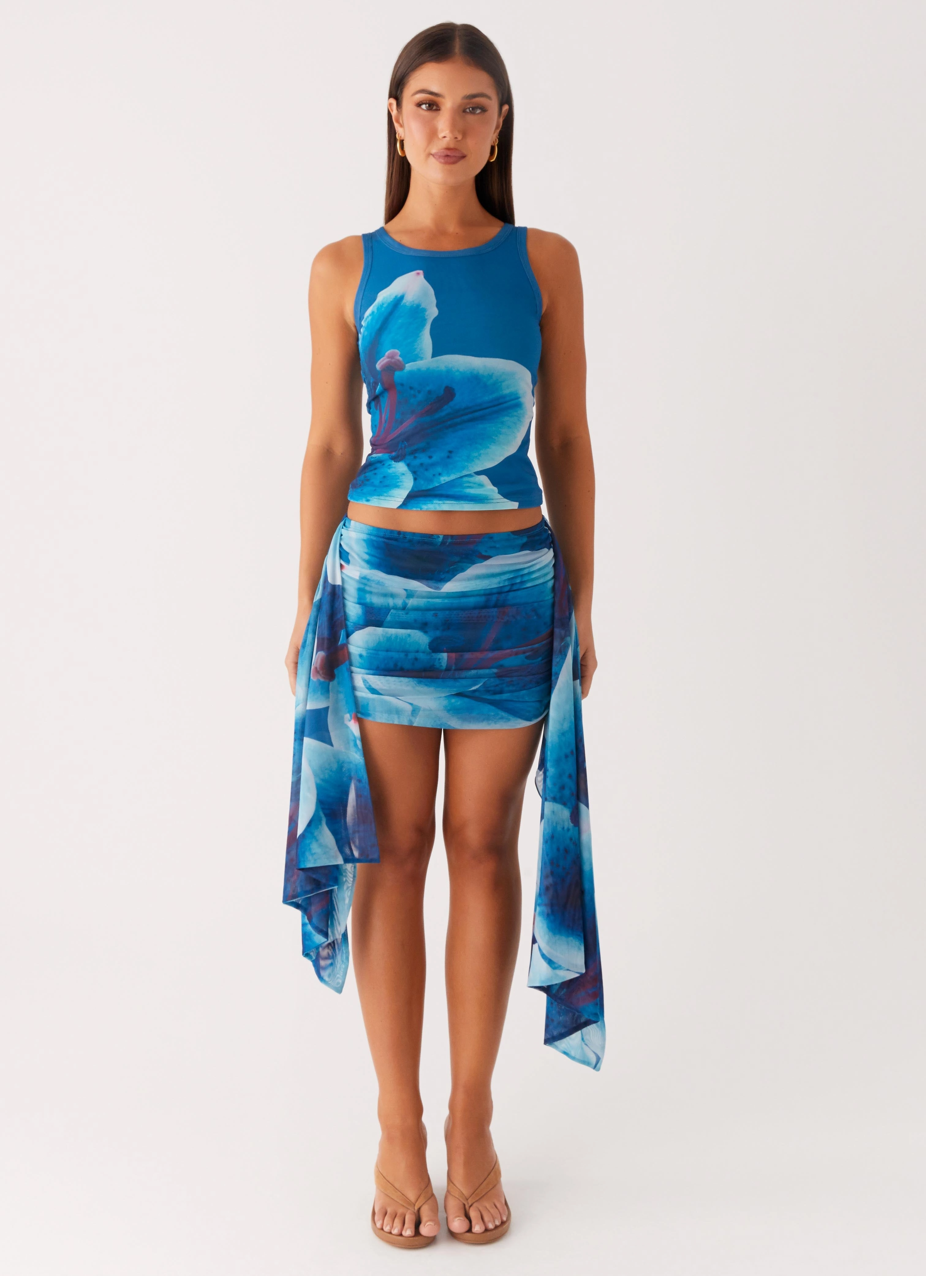 Edera Tank - Turquoise Floral Two Tone Trim Neat Mood