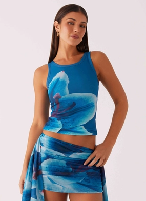 Edera Tank - Turquoise Floral Denim style