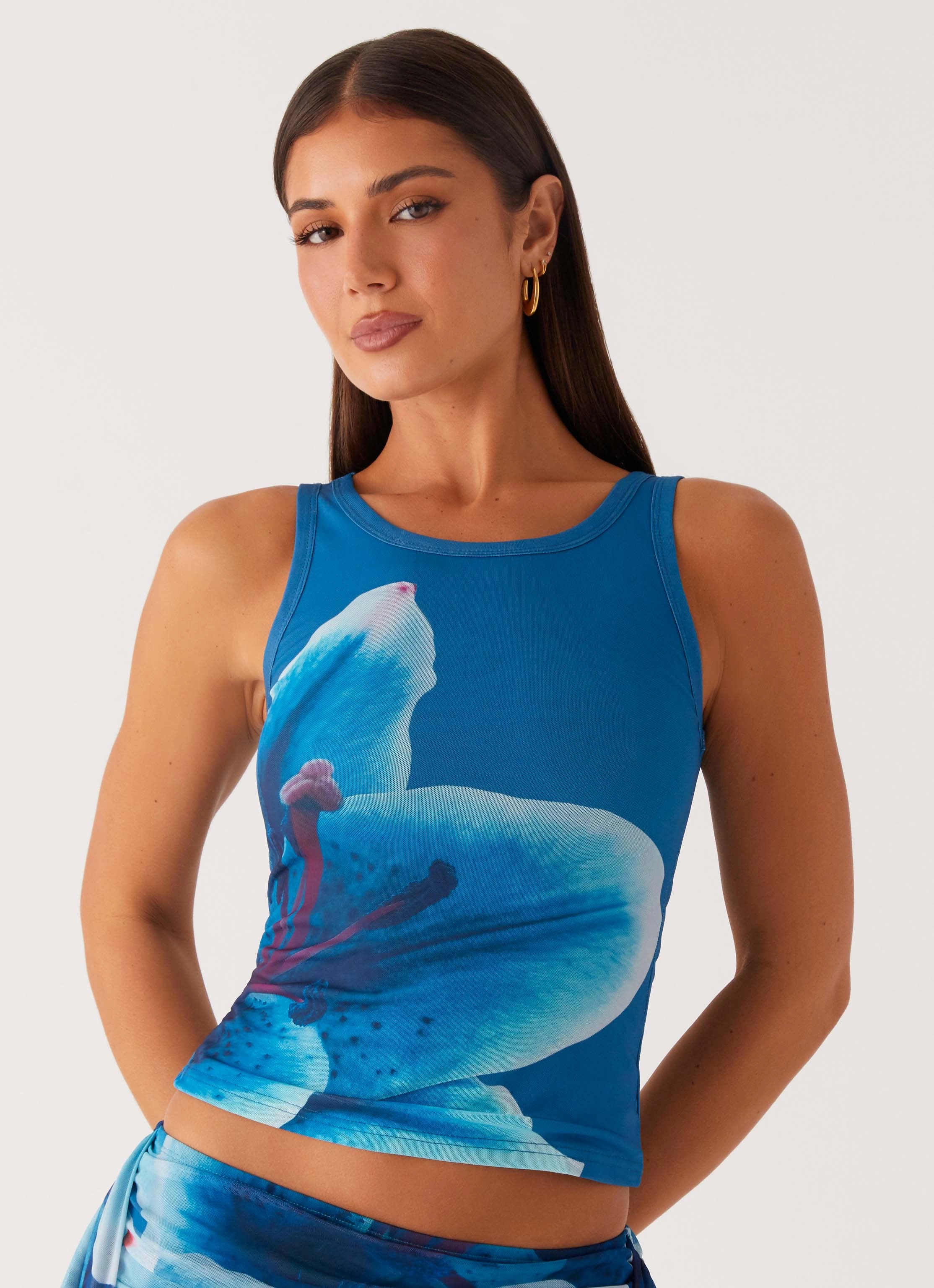 Crisscross Details Edera Tank - Turquoise Floral