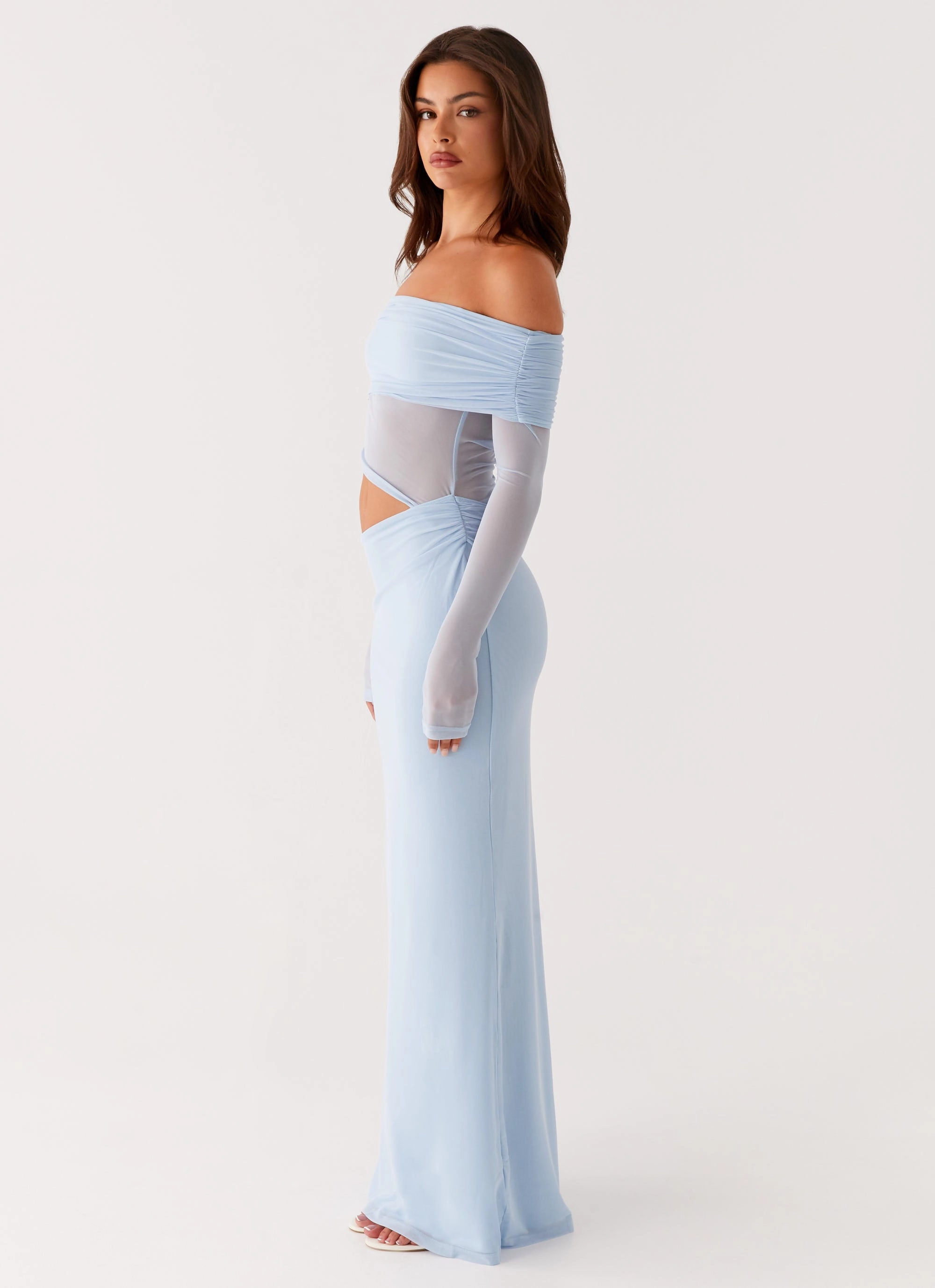 Bodycon Silhouette Emery Maxi Dress - Blue Laser Cut Edges