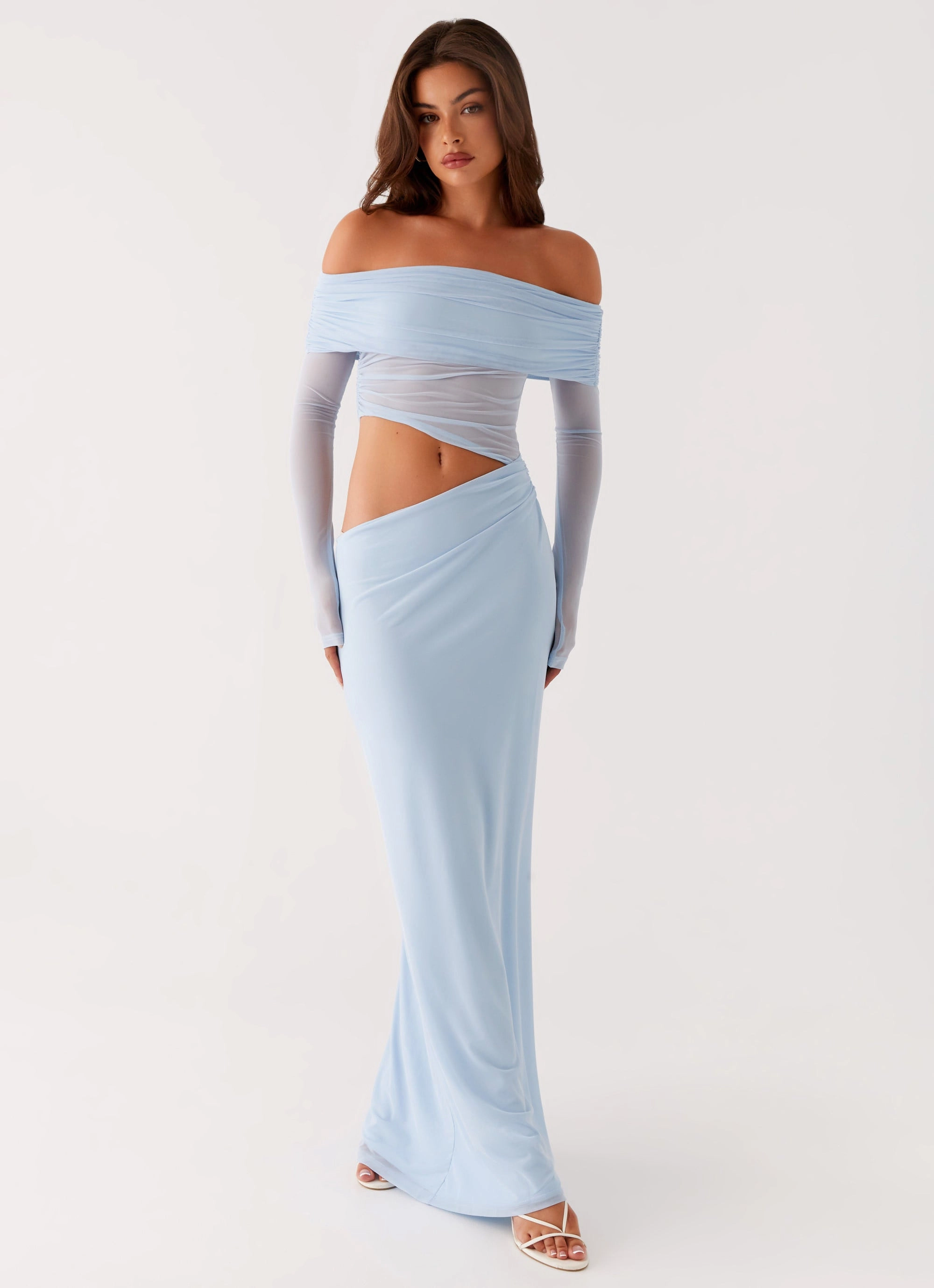 Bodycon Silhouette Emery Maxi Dress - Blue Cashmere Touch Outfit Focus
