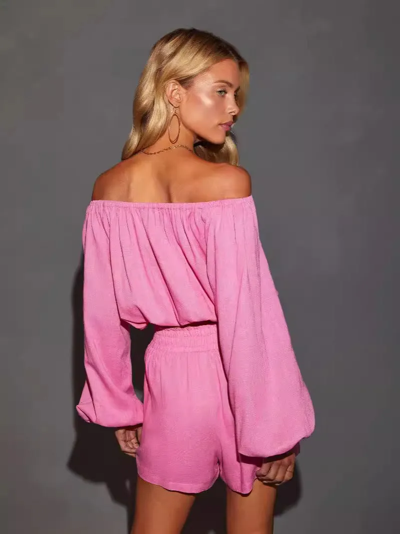 Bohemian Lace-up Top Short Two-piece Set