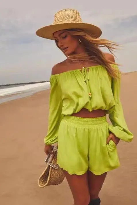 Bohemian Lace-up Top Short Two-piece Set