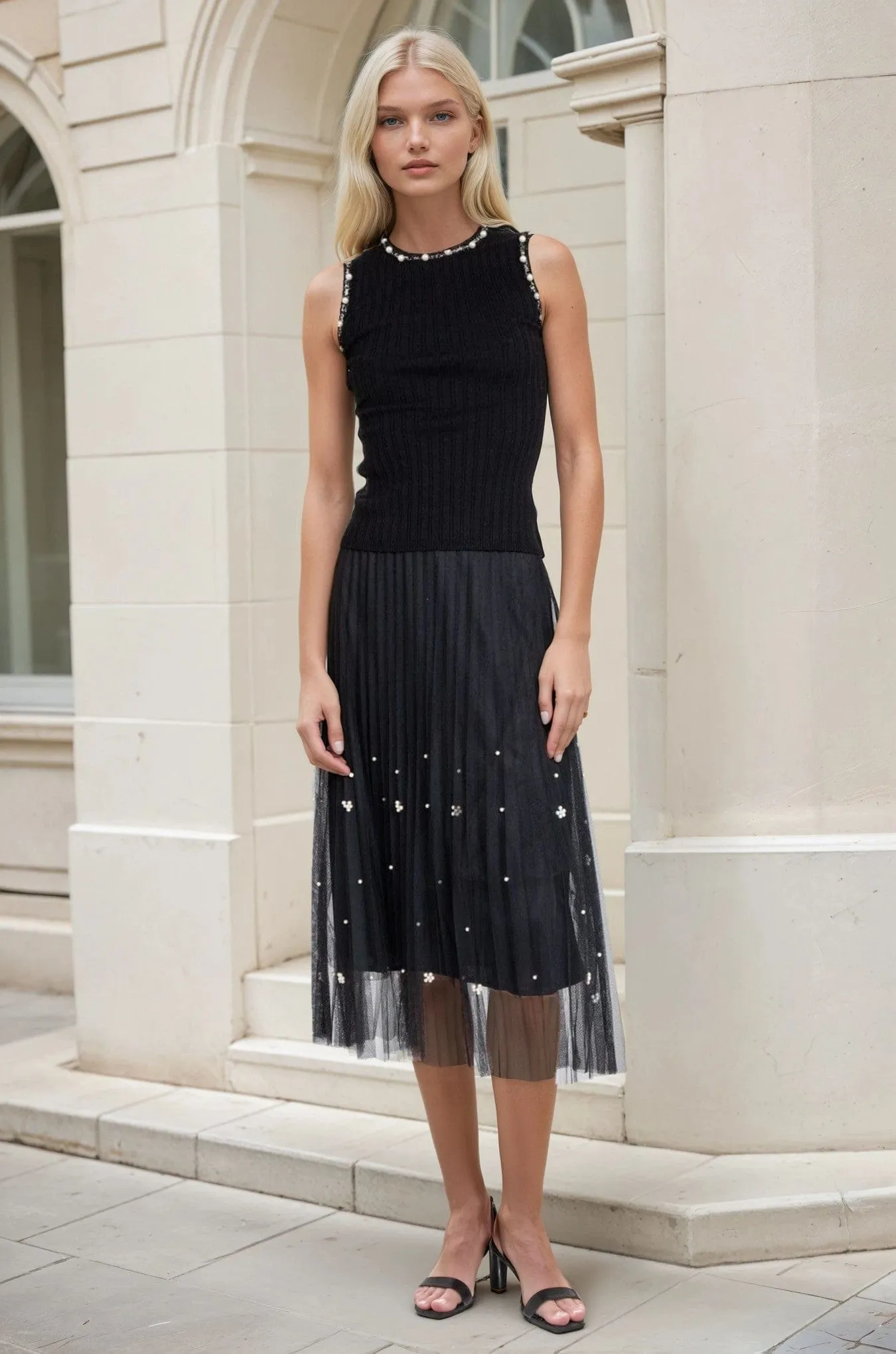 Clean Finish Mini length Black Pearl Pleated Skirt