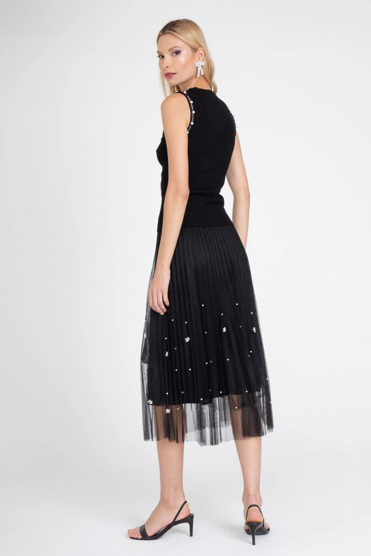 Black Pearl Pleated Skirt Double Stitched