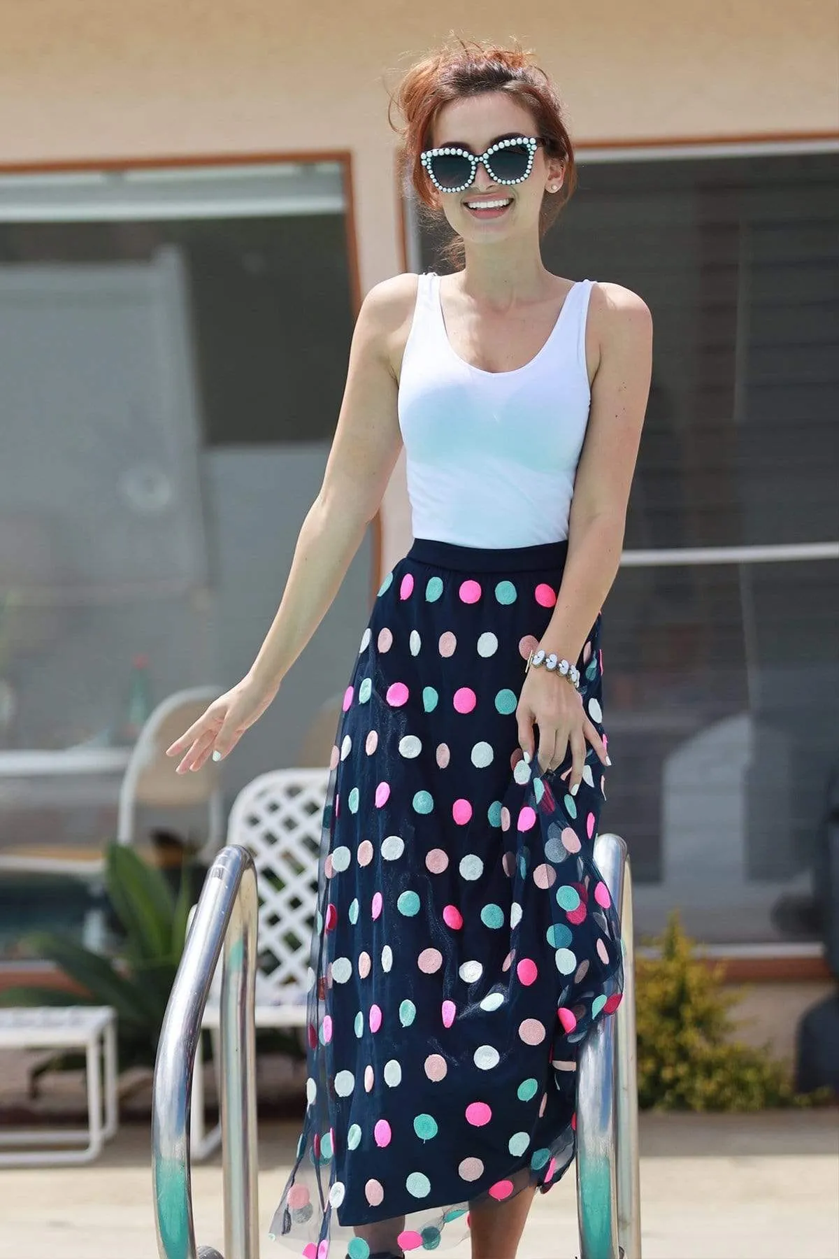Polka Dot Skirt-Multi Simple Look