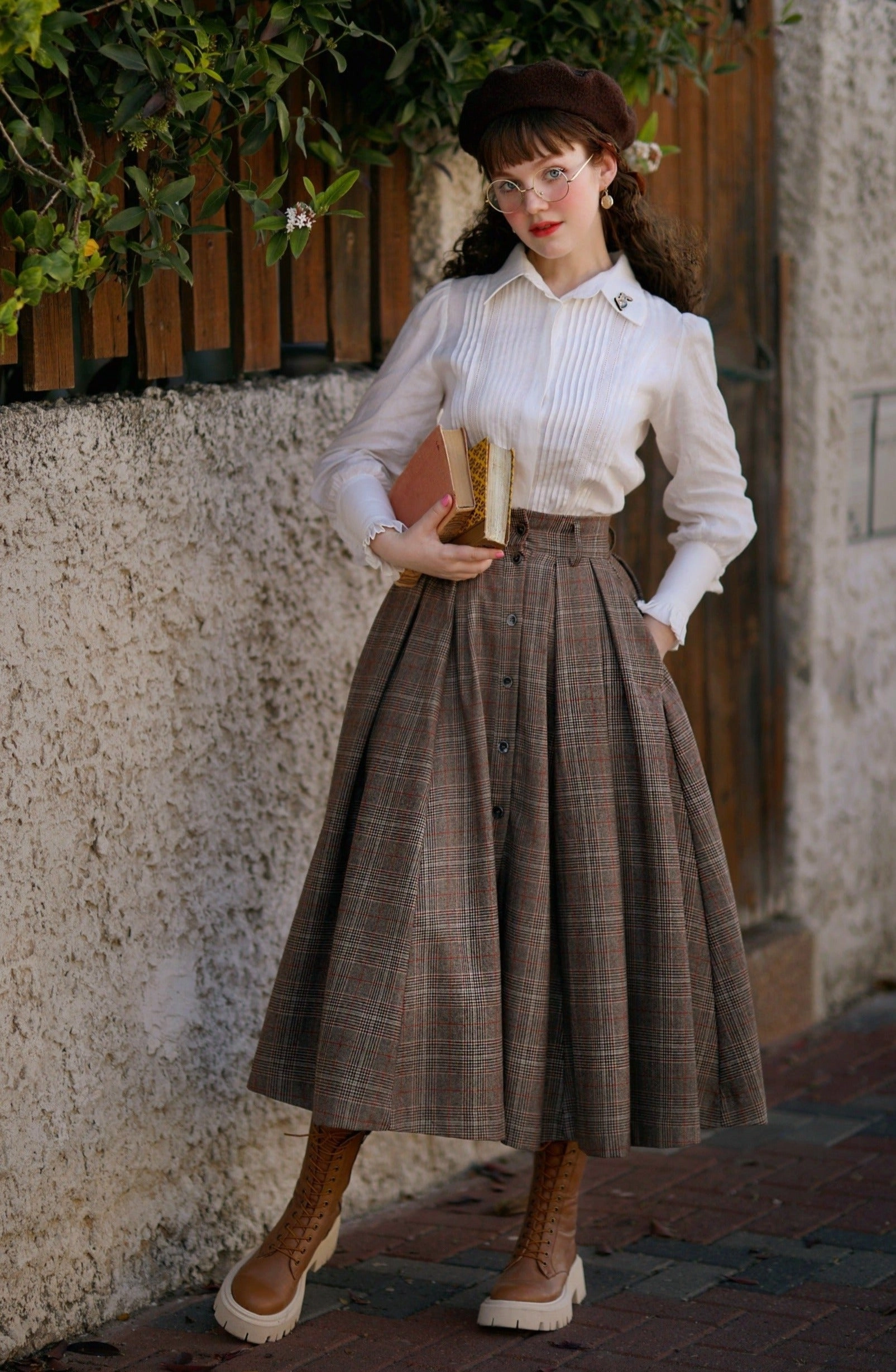 Athletic Tailored Fit Santal 3 | Retro Plaid Midi Wool Skirt