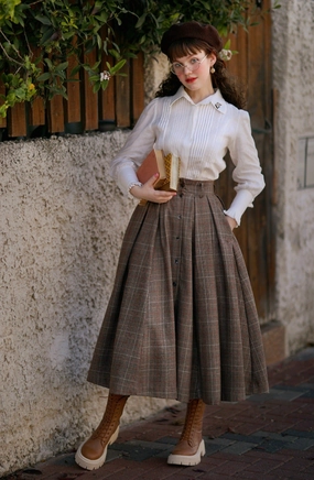 Bomber Style Santal 3 | Retro Plaid Midi Wool Skirt Softshell Construction Sleek Layer Look Santal 3 | Retro Plaid Midi Wool Skirt