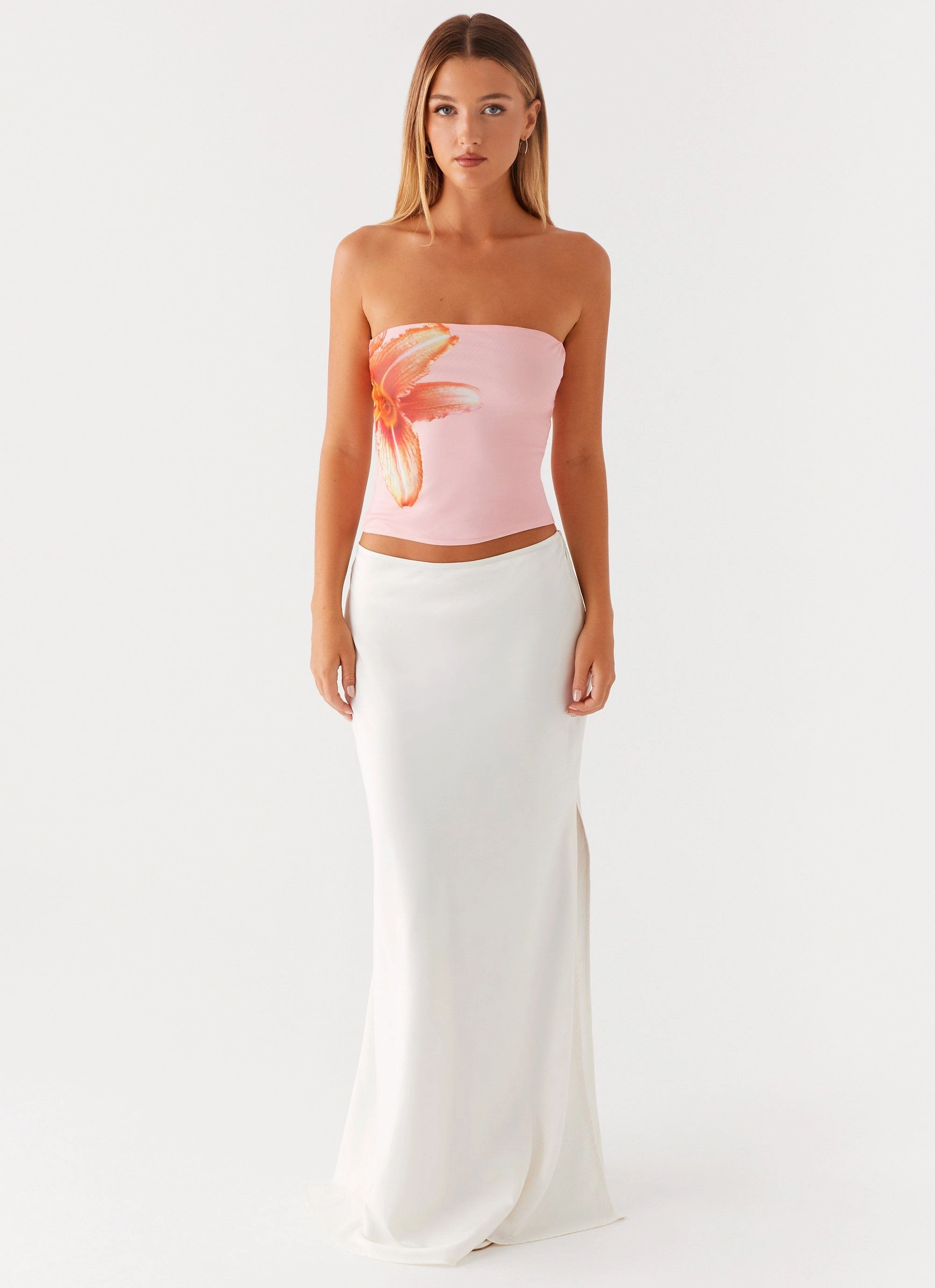 Fall For You Strapless Top - Pink Multi Panel Cut