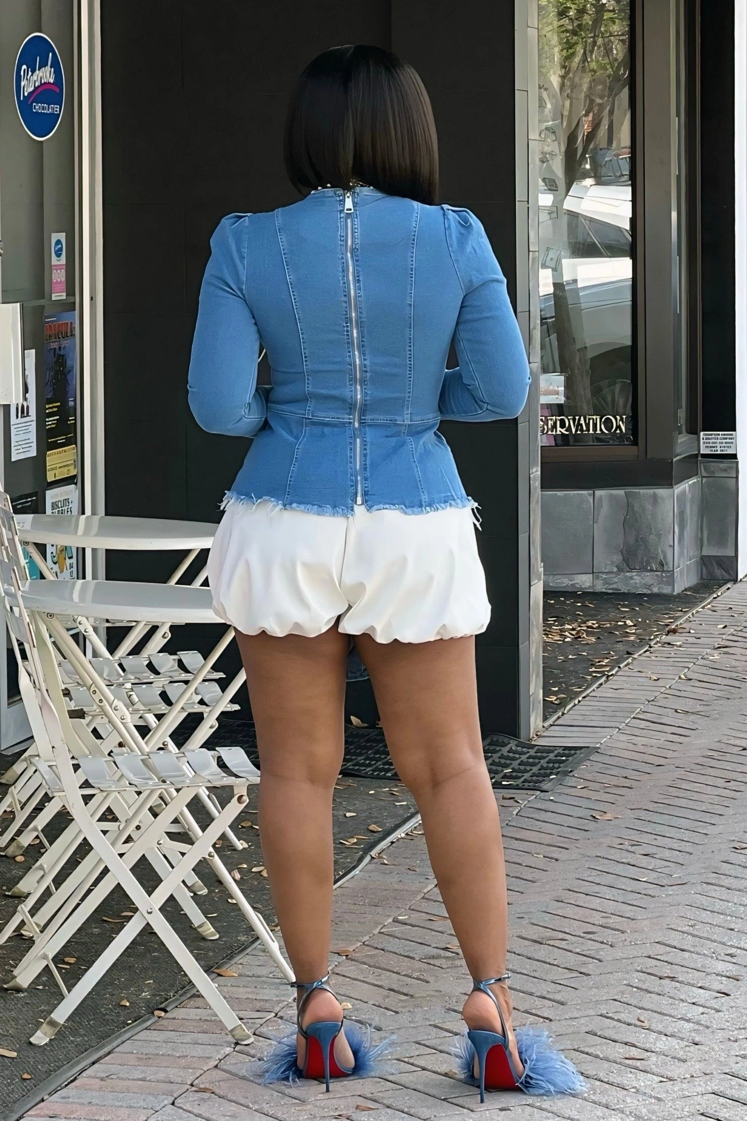 Flexible Performance All Season Bonnie Bubble Hem Vegan Leather Shorts-White