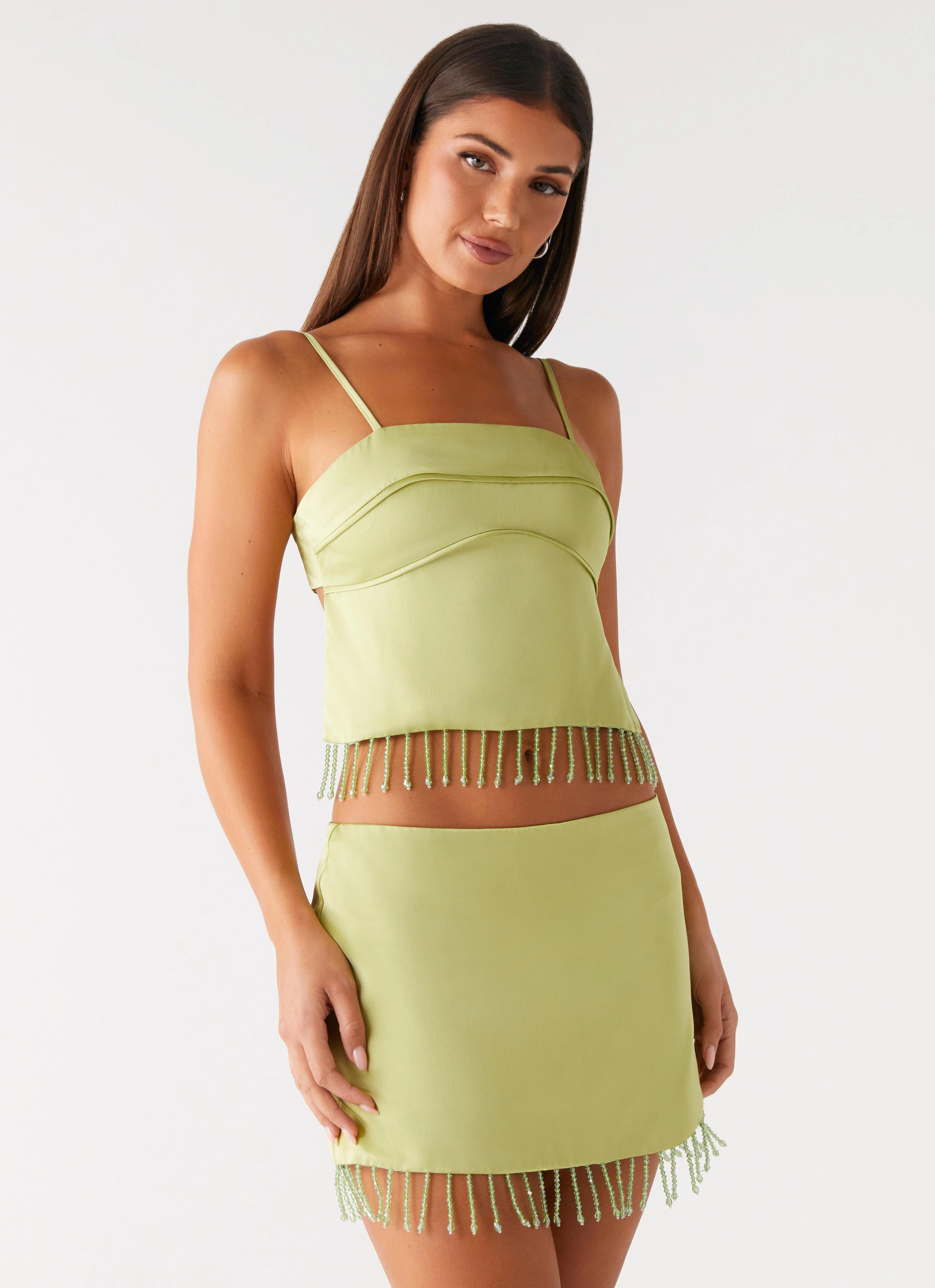 Non Irritating Seams NonRestrictiveSilhouette Bora Bora Beaded Top - Lime
