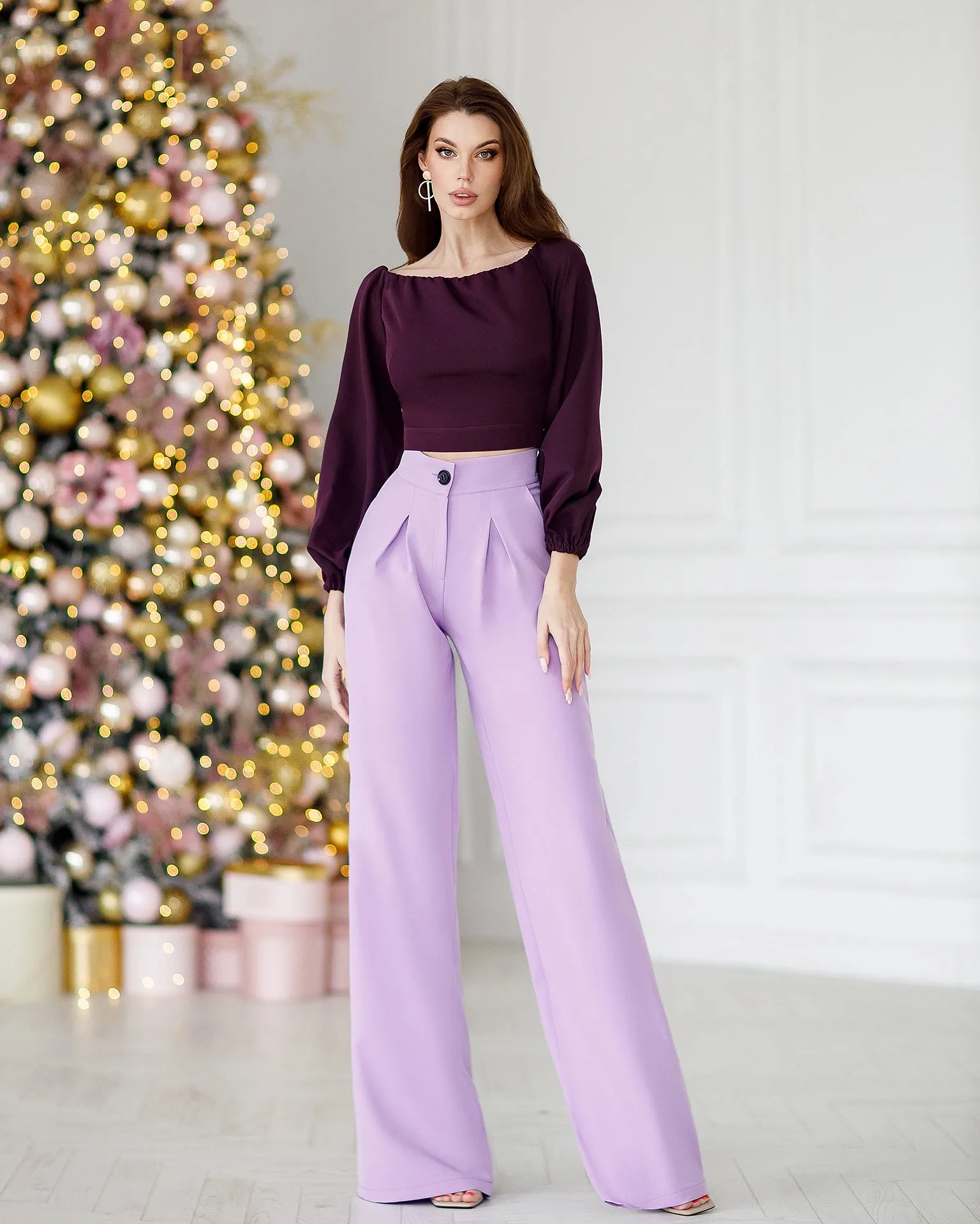 Bordeaux Off-The-Shoulder Puff-Sleeve Top