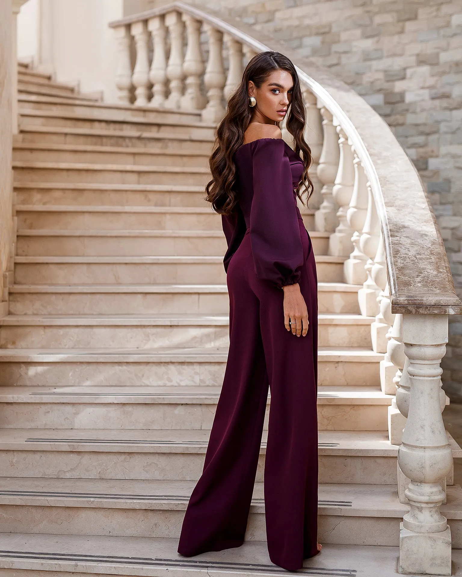 Bordeaux Off-The-Shoulder Puff-Sleeve Top