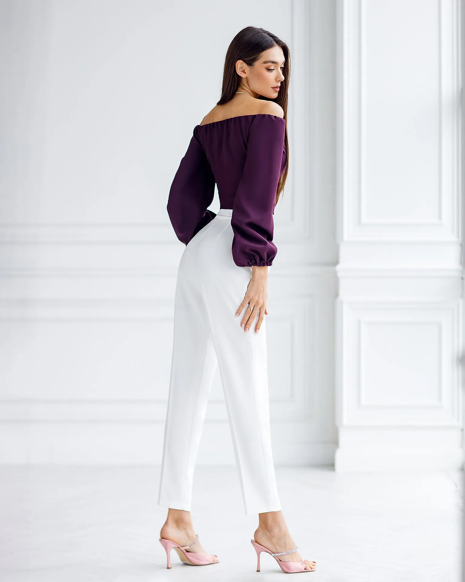 Bordeaux Off-The-Shoulder Puff-Sleeve Top