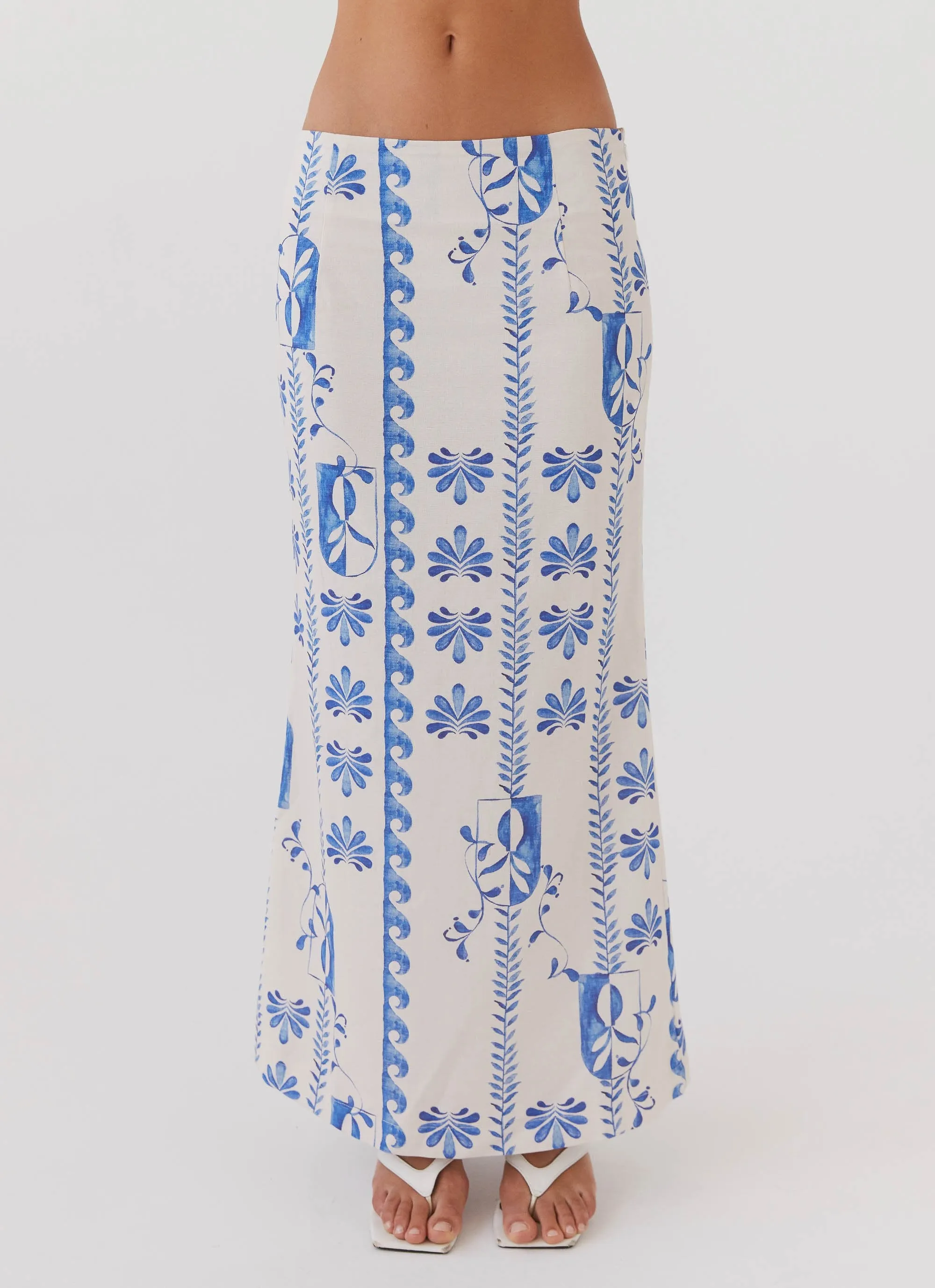 Comfortable Fit Wear Born For Bordeaux Linen Midi Skirt - Floral Wave