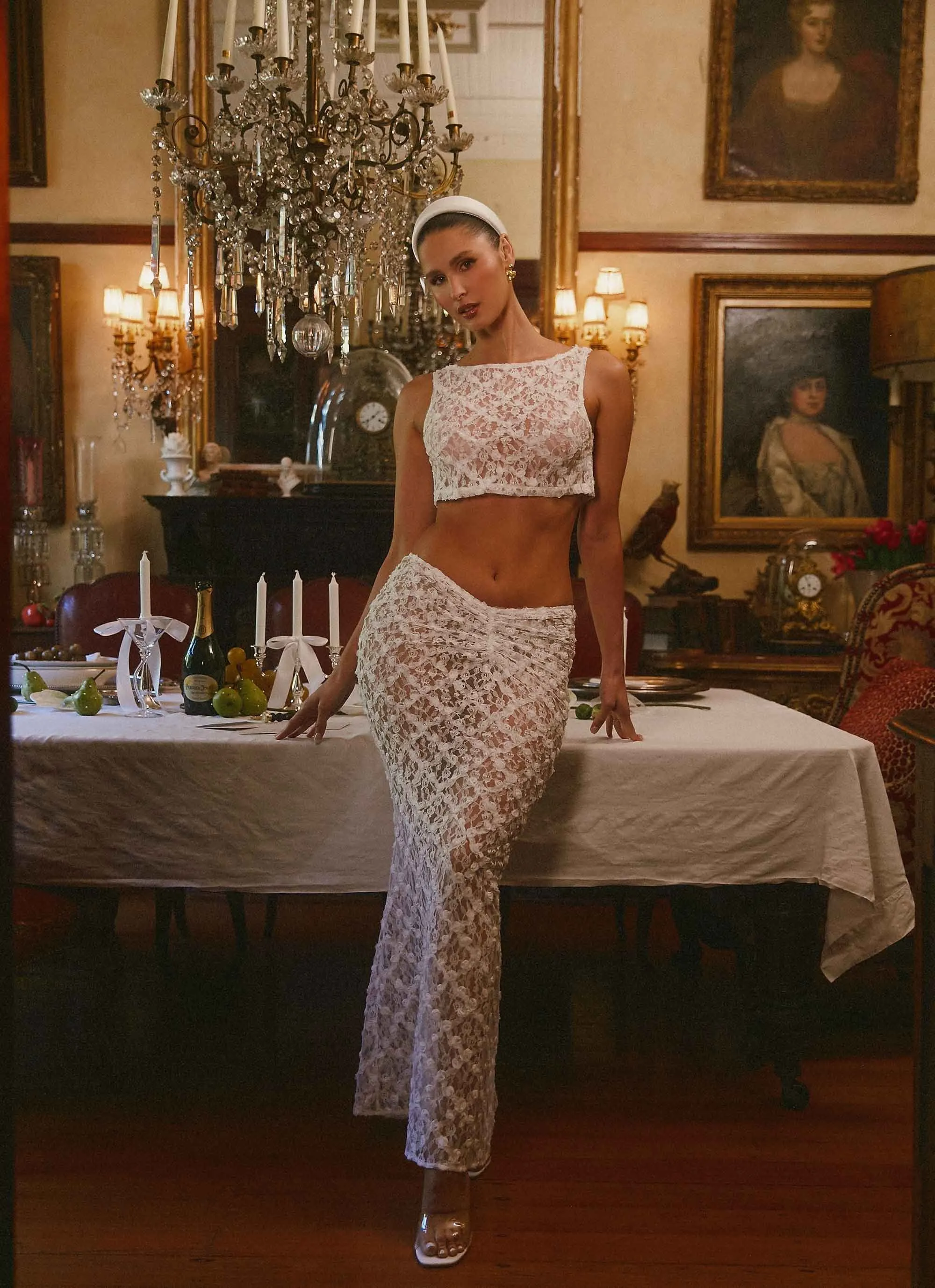 Side Pockets Botanical Dream Maxi Skirt - White