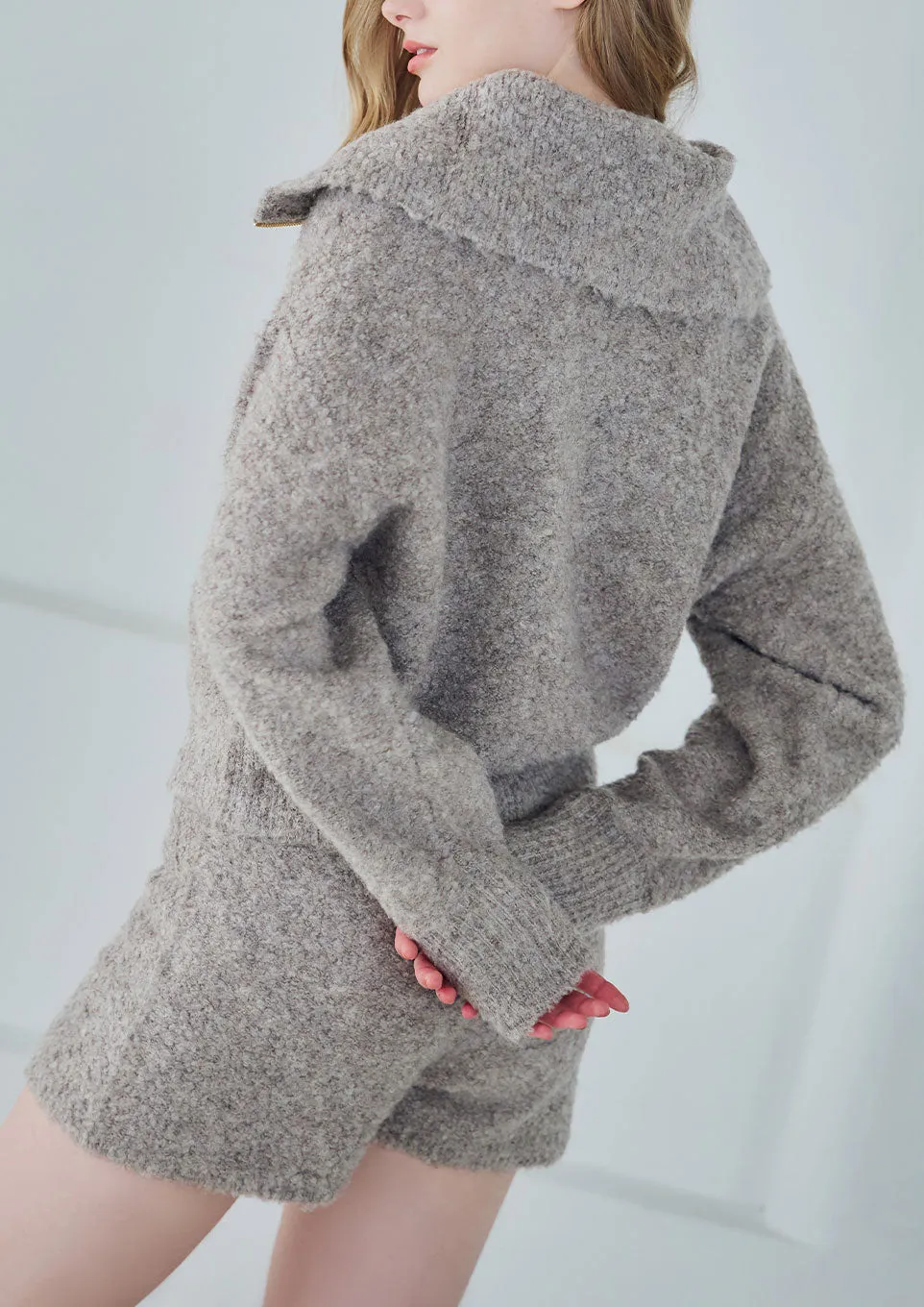 Boucle knit tops×short pants
