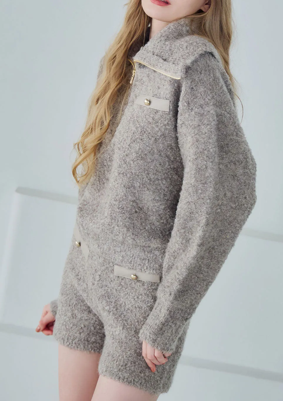 Boucle knit tops×short pants