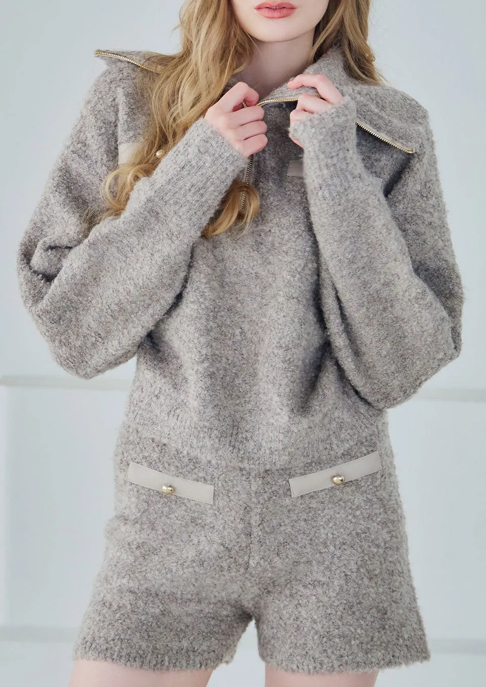Boucle knit tops×short pants