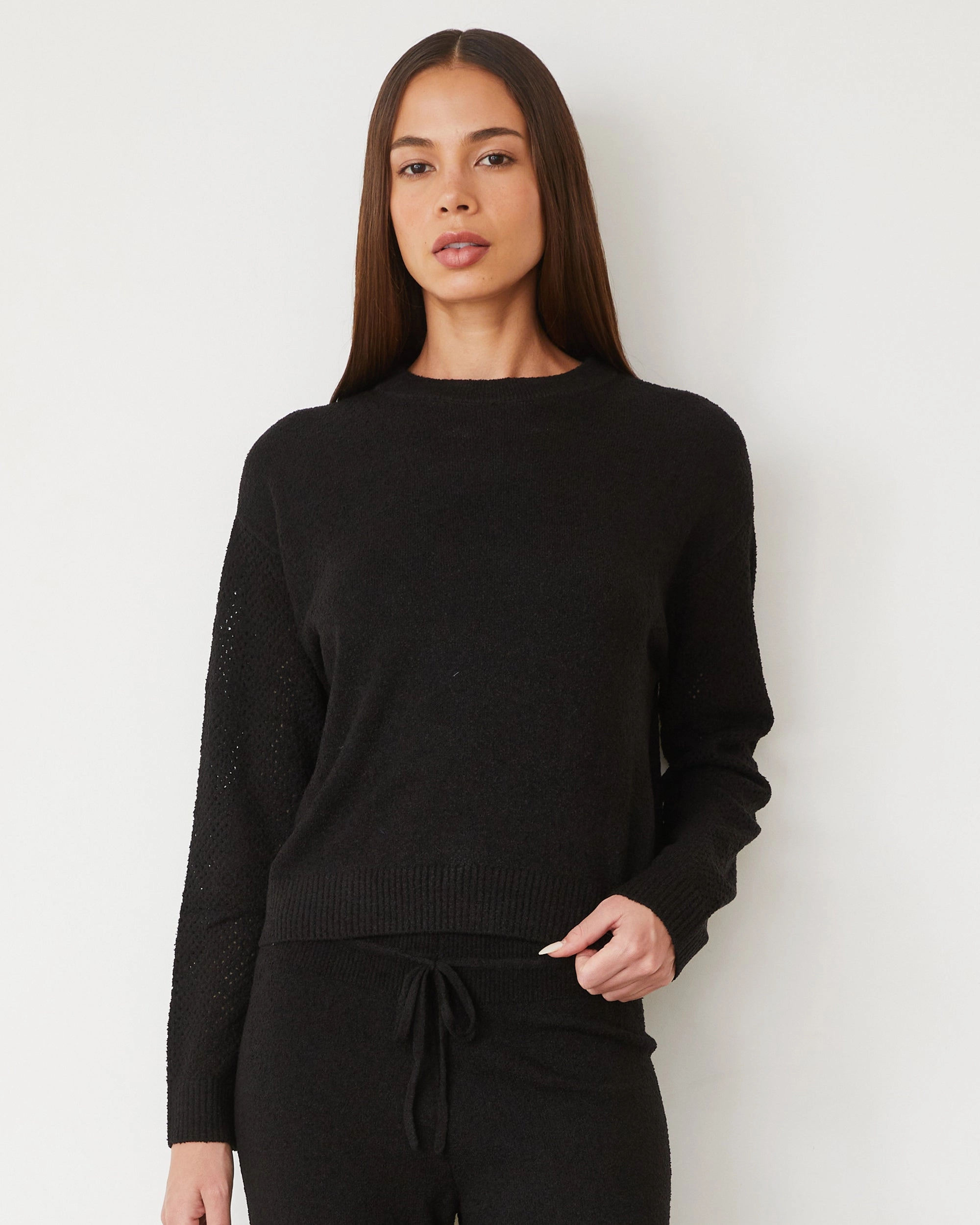 Boucle Knit Mesh Mixed Sweater DropShoulder