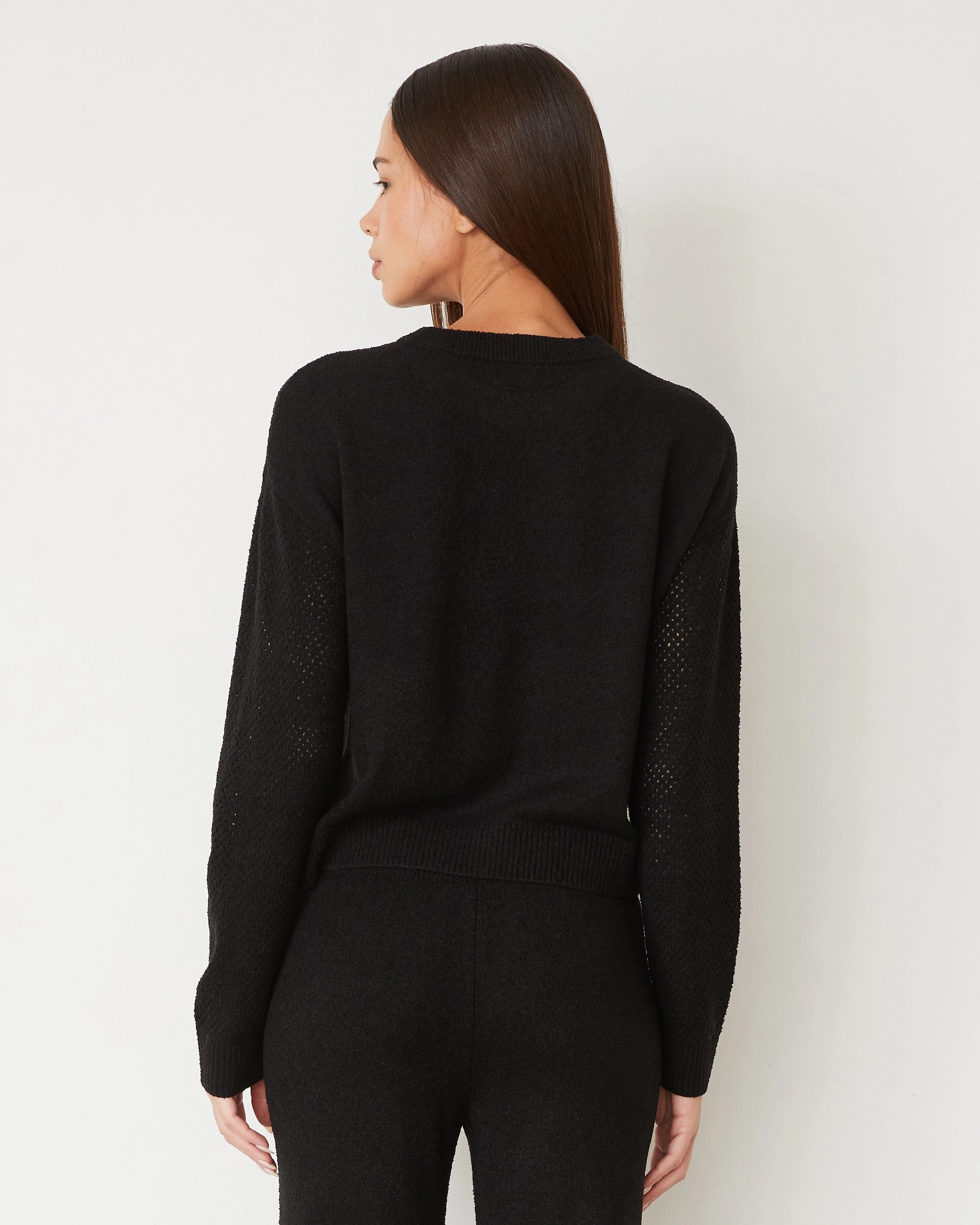 Boucle Knit Mesh Mixed Sweater Breathable Linen Blend Placket Detailing