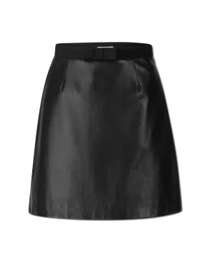 Bow Detail Leather Mini Skirt