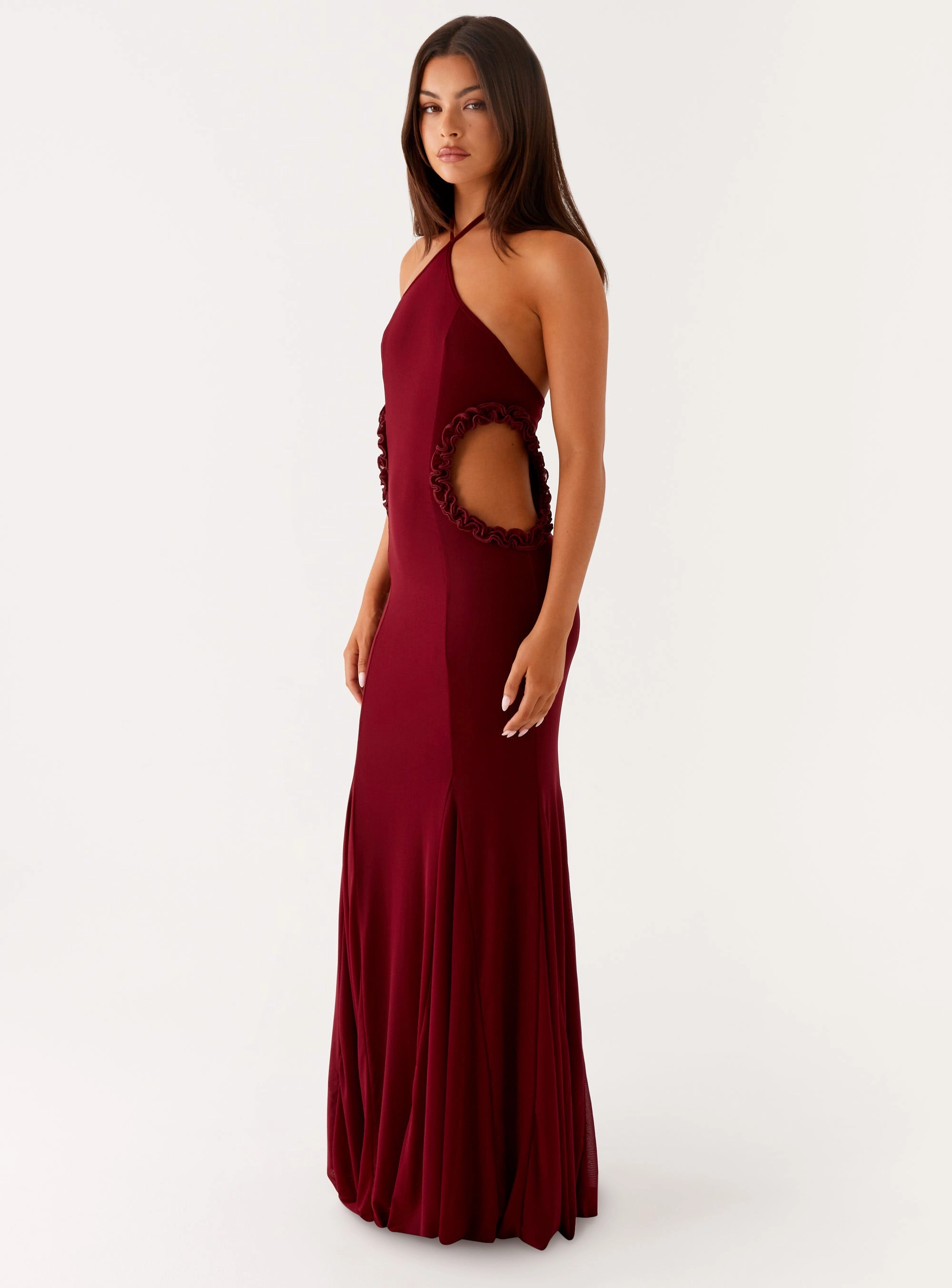 Jemima Maxi Dress - Raspberry Wine Easy Flow Ruffle Hem
