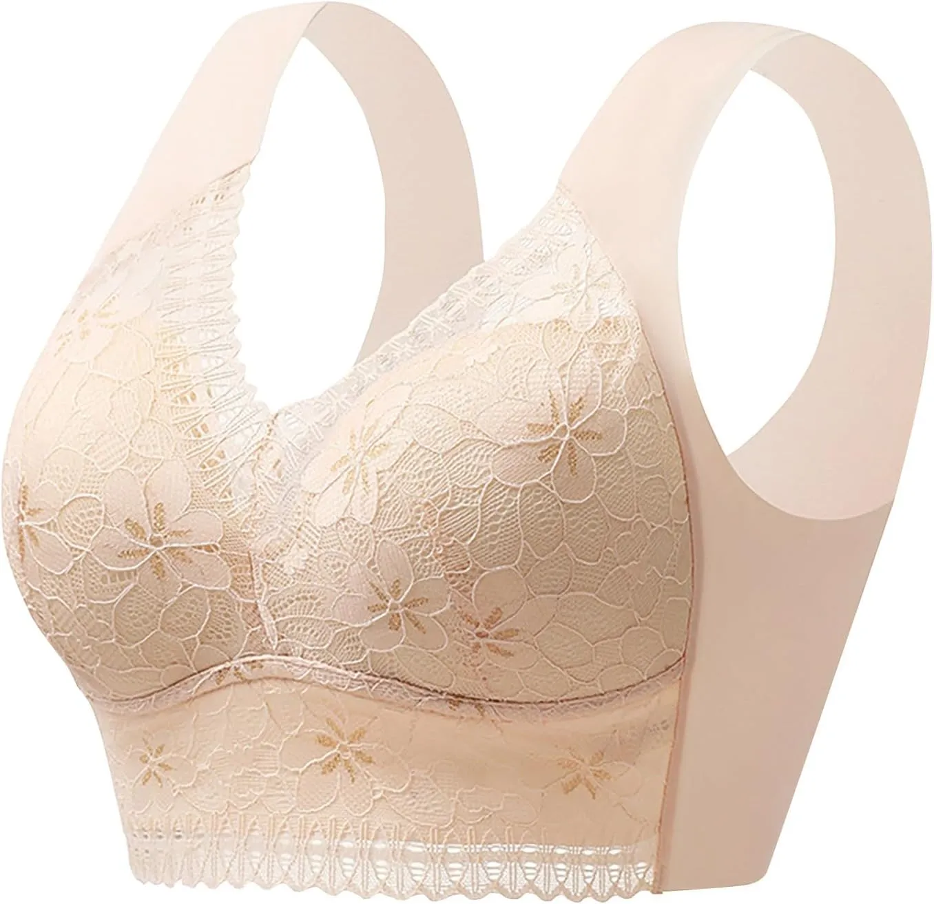 Bra for Women Wirefree Plus Size Bra Woman's Full Coverage Lace Embroidery Bra Unlined Non Padded Breathable Mesh Bra