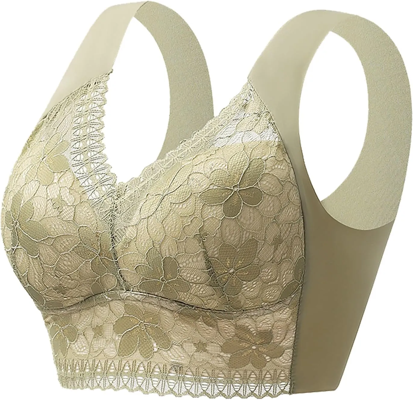 Bra for Women Wirefree Plus Size Bra Woman's Full Coverage Lace Embroidery Bra Unlined Non Padded Breathable Mesh Bra